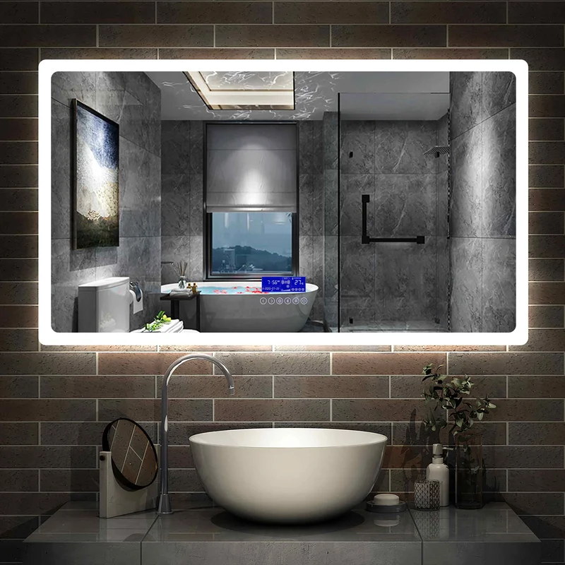 Aica Miroir salle de bain LED avec anti-buée, miroir de luminosité réglable (Horloge+Bluetooth+Date+Température)