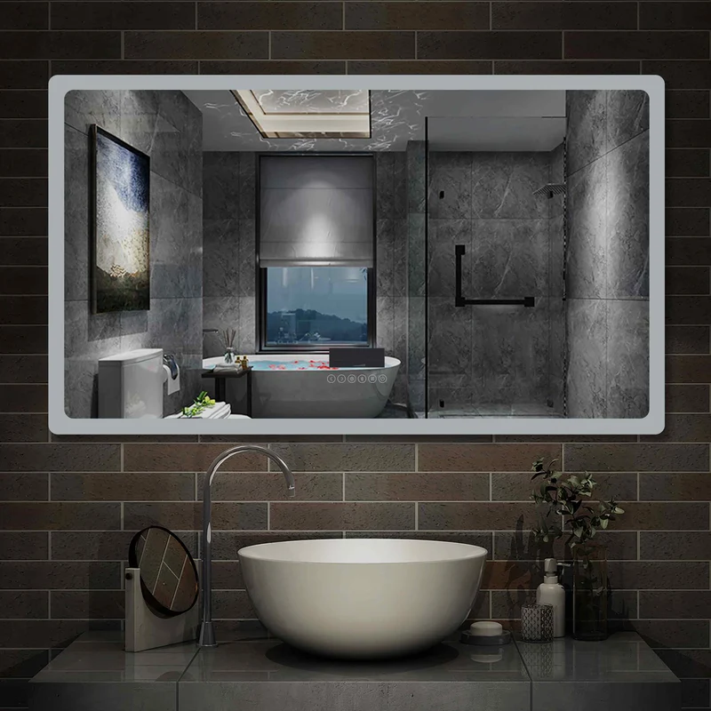 Aica Miroir salle de bain LED avec anti-buée, miroir de luminosité réglable (Horloge+Bluetooth+Date+Température)