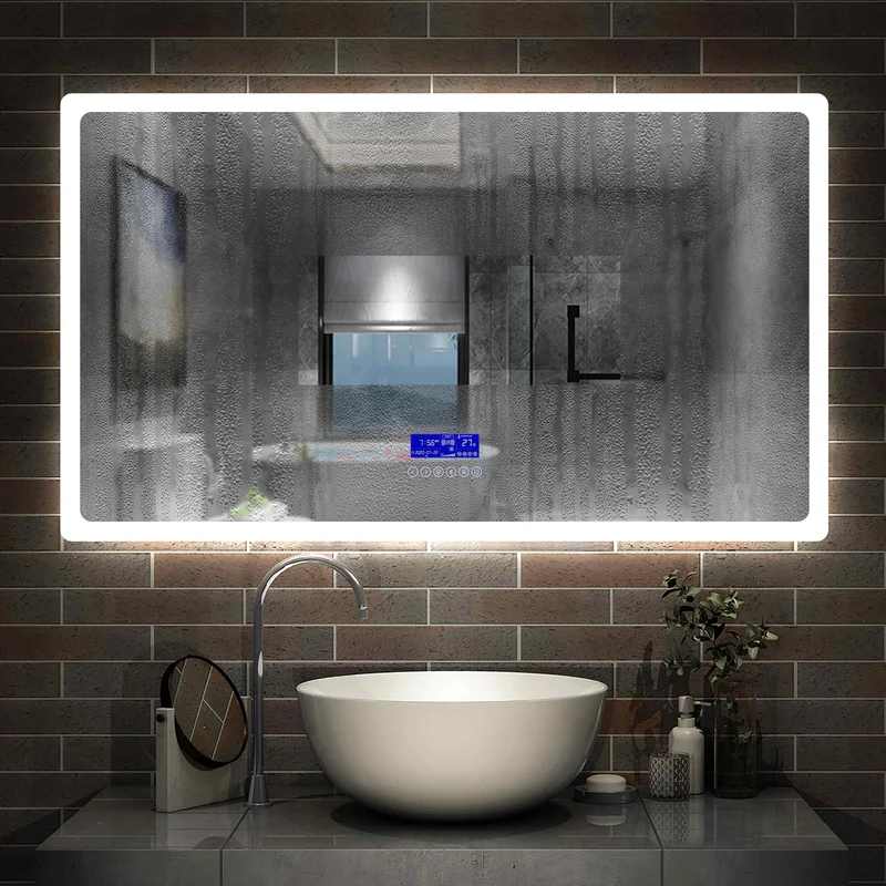 Aica Miroir salle de bain LED avec anti-buée, miroir de luminosité réglable (Horloge+Bluetooth+Date+Température)