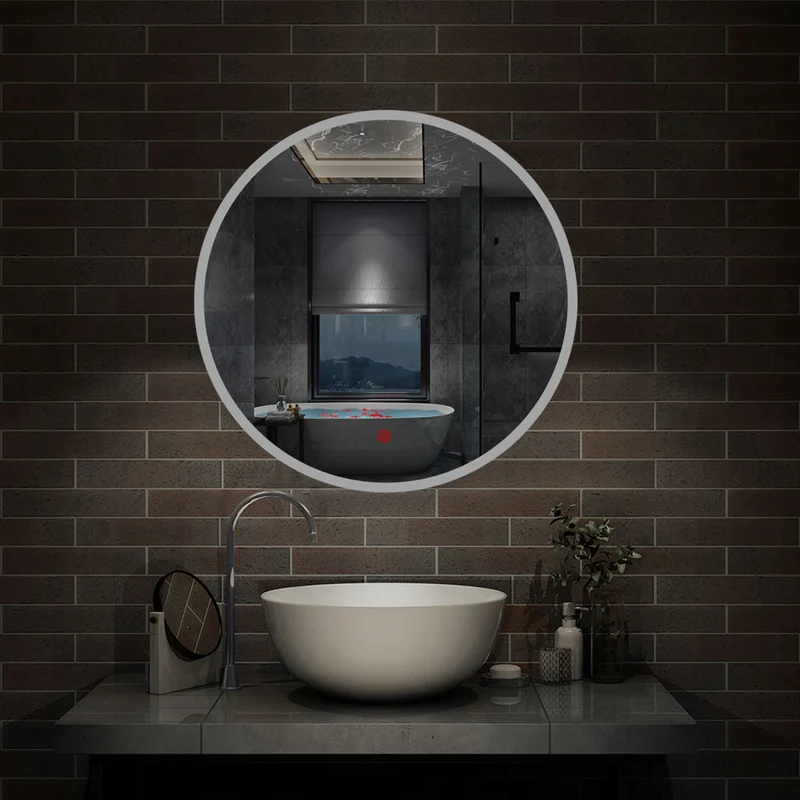 AICA Miroir de salle bain Rond LED, Lumière Blanc du jour 6000K Ø 60cm Type A