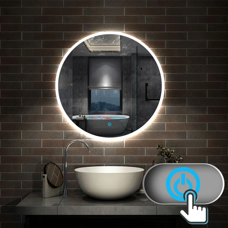 AICA Miroir de salle bain Rond LED, Lumière Blanc du jour 6000K Ø 60cm Type A