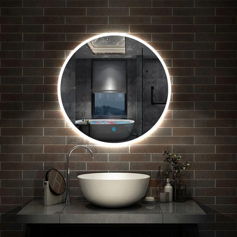 AICA Miroir de salle bain Rond LED, Lumière Blanc du jour 6000K Ø 60cm Type A