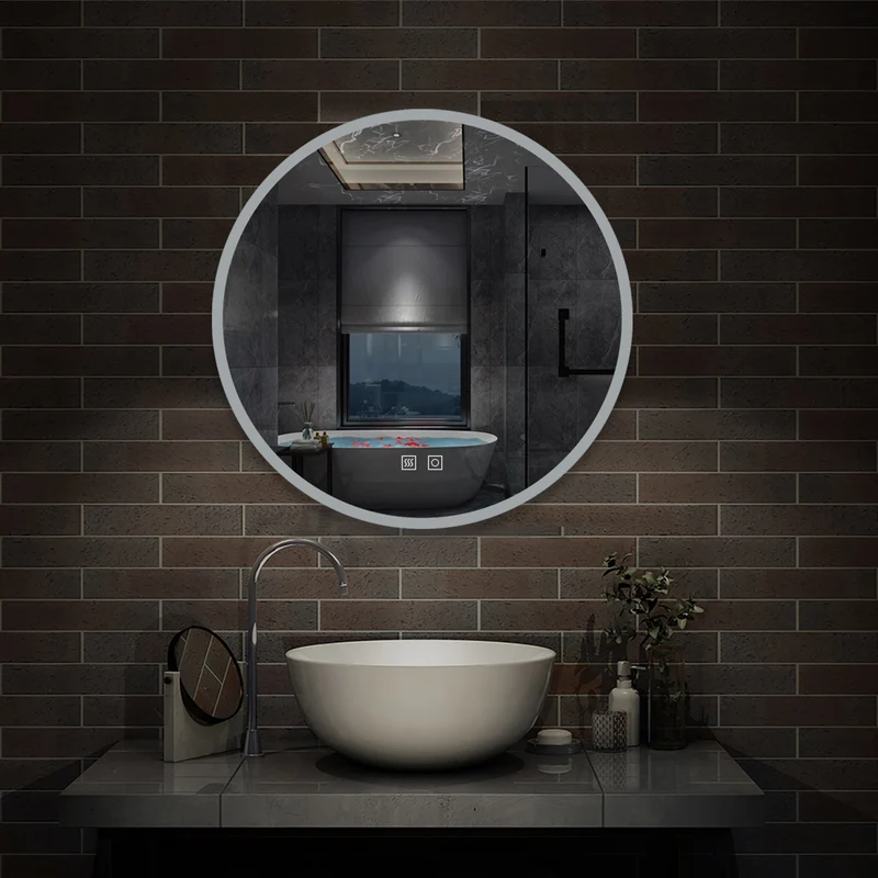 3 couleurs Miroir rond de Salle de Bain avec Anti-buée, LED avec lumière et luminosité réglables double interrupteur tactile