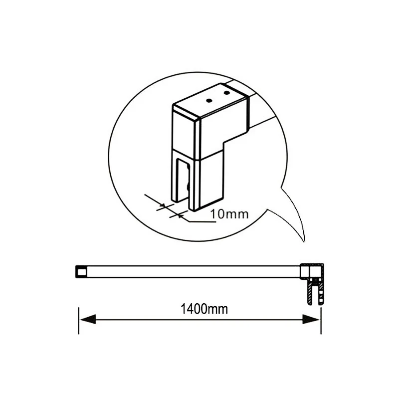AICA paroi de douche noire 80-140x200cm paroi de douche à l'italienne en 8mm verre anticalcaire avec barre de fixation 140cm en carré
