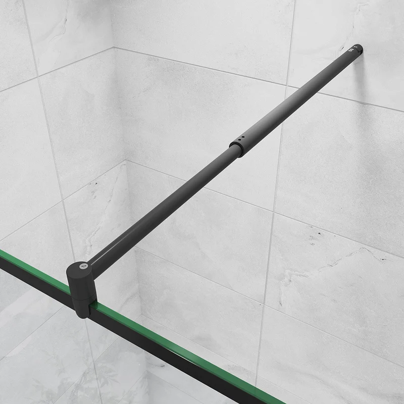 AICA paroi de douche noire en 8mm verre anticalcaire avec barre de fixation extensible en cylindrique