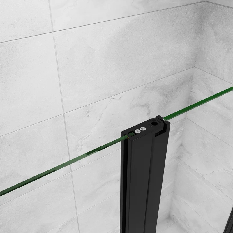 AICA porte de douche pivotante avec un élément fixe Profilé noir mat Porte de douche Hauteur 200cm en verre anticalcaire
