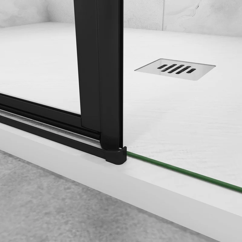 Aica porte de douche pivotante avec un élément fixe Profilé noir mat Porte de douche Hauteur 200cm en verre anticalcaire