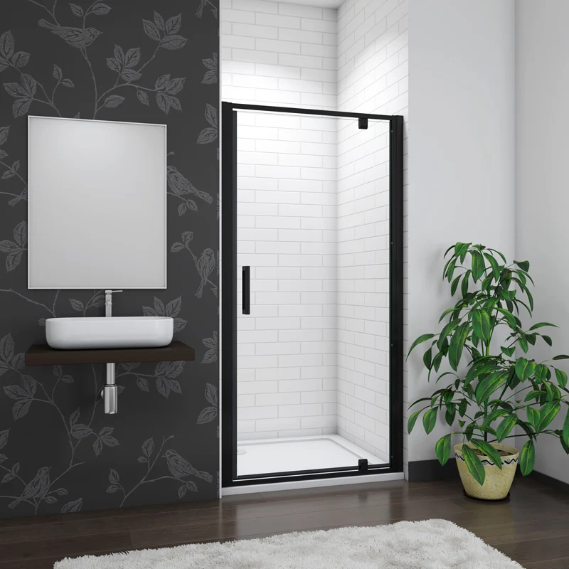 Aica porte de douche noire 80 ou 90 x185cm porte de douche pivotante à 180° en 6mm verre de sécurité Installation en niche