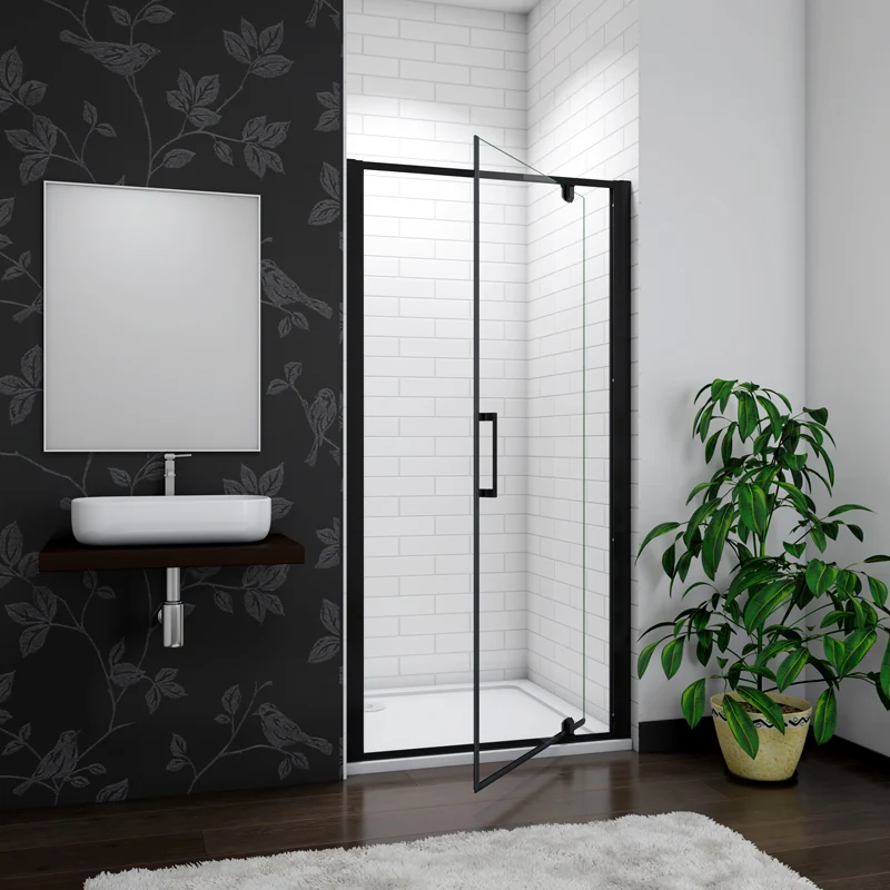 Aica porte de douche noire 80 ou 90 x185cm porte de douche pivotante à 180° en 6mm verre de sécurité Installation en niche