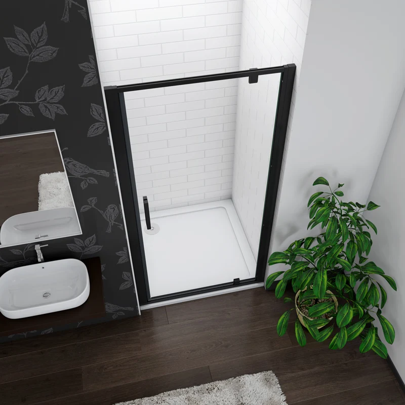 Aica porte de douche noire 80 ou 90 x185cm porte de douche pivotante à 180° en 6mm verre de sécurité Installation en niche