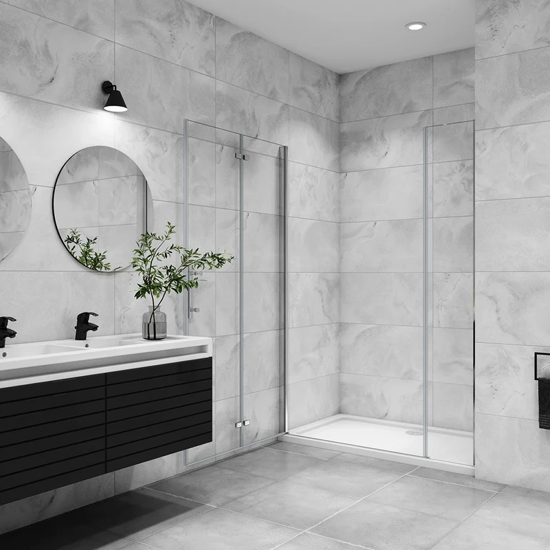 Aica porte de douche pivotante 100-160 x185cm ou 195cm porte de douche pliante avec un élément fixe en 6mm verre anticalcaire