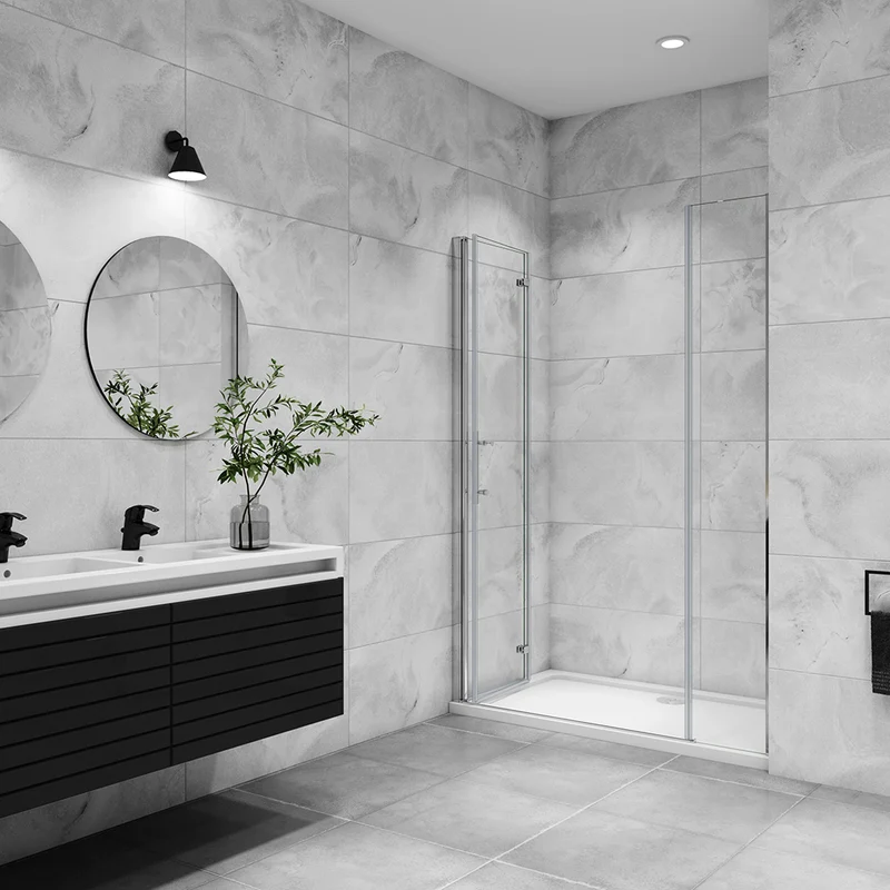 Aica porte de douche pivotante 100-160 x185cm ou 195cm porte de douche pliante avec un élément fixe en 6mm verre anticalcaire