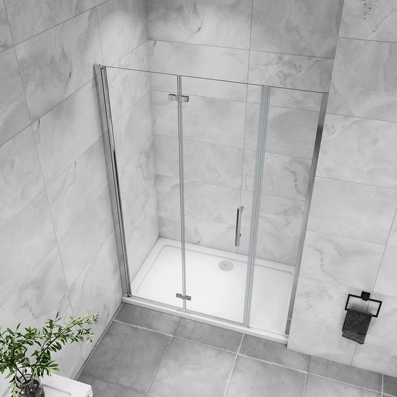 Aica porte de douche pivotante 100-160 x185cm ou 195cm porte de douche pliante avec un élément fixe en 6mm verre anticalcaire