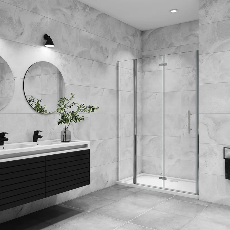 Aica porte de douche pivotante en 6mm verre anticalcaire porte de douche pliante avec un élément fixe