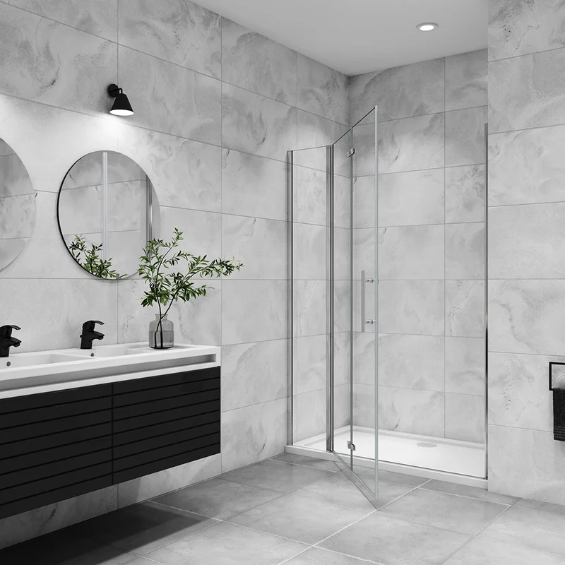 Aica porte de douche pivotante en 6mm verre anticalcaire porte de douche pliante avec un élément fixe