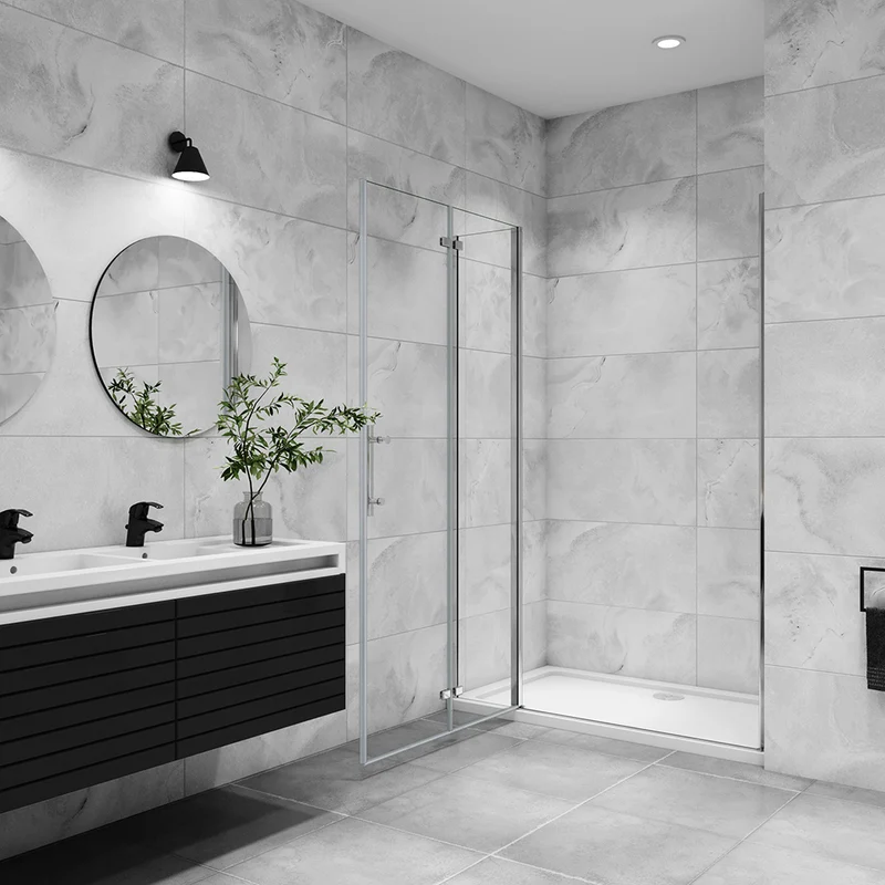 Aica porte de douche pivotante en 6mm verre anticalcaire porte de douche pliante avec un élément fixe