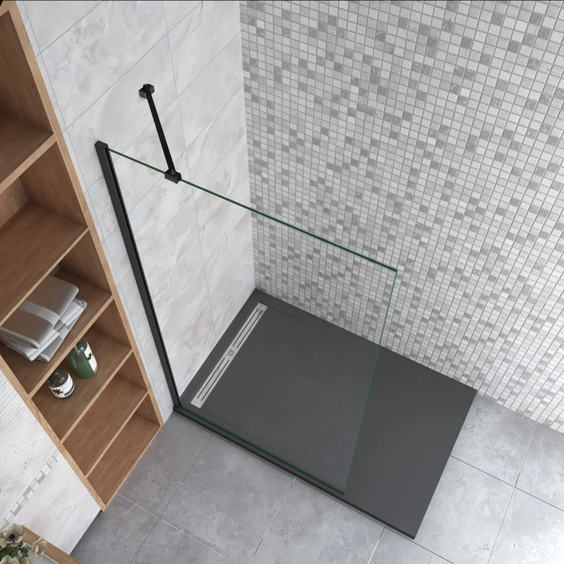AICA Paroi de douche 50-100x200cm profil Noir mat paroi de douche à l'italienne verre anticalcaire avec barre de fixation noire 45cm