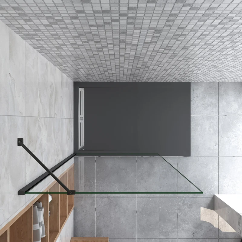 AICA Paroi de douche 50-100x200cm profil Noir mat paroi de douche à l'italienne verre anticalcaire avec barre de fixation noire 45cm