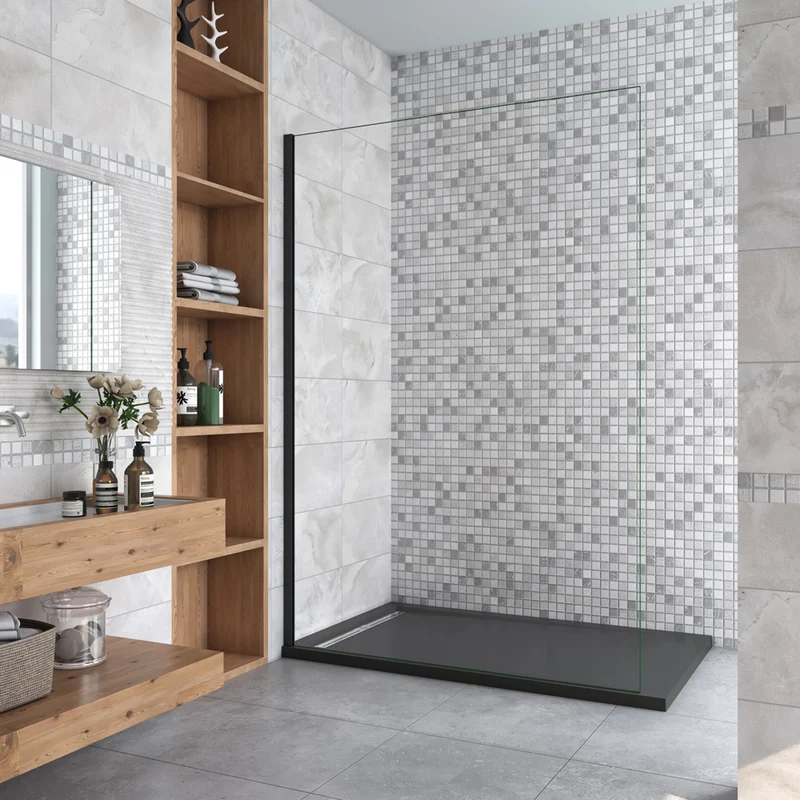 AICA paroi de douche 50-160x200cm En 8mm verre anticalcaire paroi de douche à l'italienne profil Noir mat