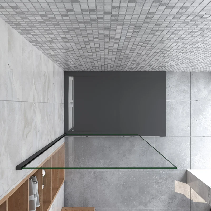 AICA paroi de douche 50-160x200cm En 8mm verre anticalcaire paroi de douche à l'italienne profil Noir mat