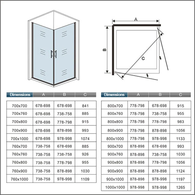 AICA cabine de douche battante Hauteur 180cm verre 6mm anticalcaire