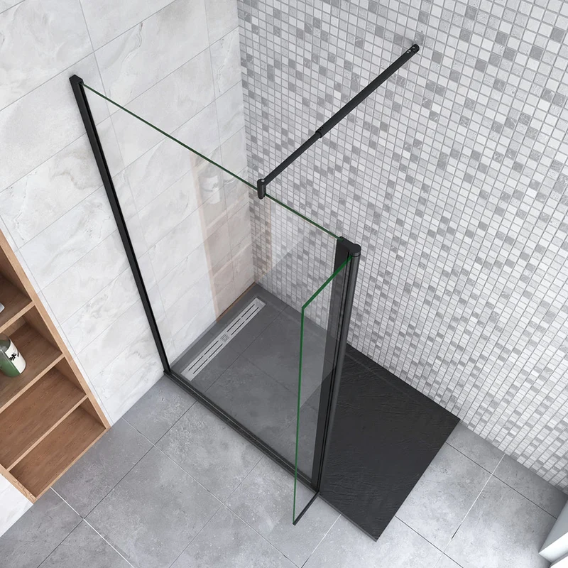 AICA paroi de douche à l'italienne noire 50-160cm avec un retour pivotant 40cm en 8mm verre anticalcaire avec une barre de extensible 70-120cm