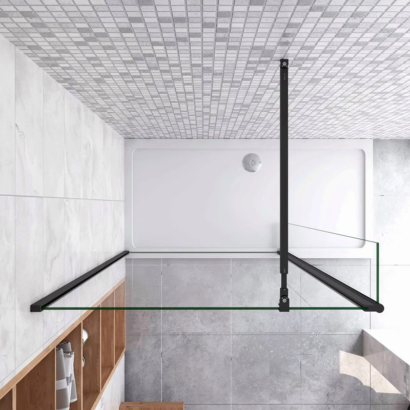 AICA paroi de douche à l'italienne noire 50-160cm avec un retour pivotant 40cm en 8mm verre anticalcaire avec une barre de extensible 73-120cm