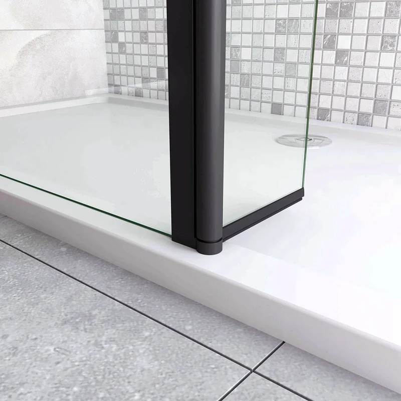AICA paroi de douche à l'italienne noire 50-160cm avec un retour pivotant 40cm en 8mm verre anticalcaire avec une barre de extensible 73-120cm