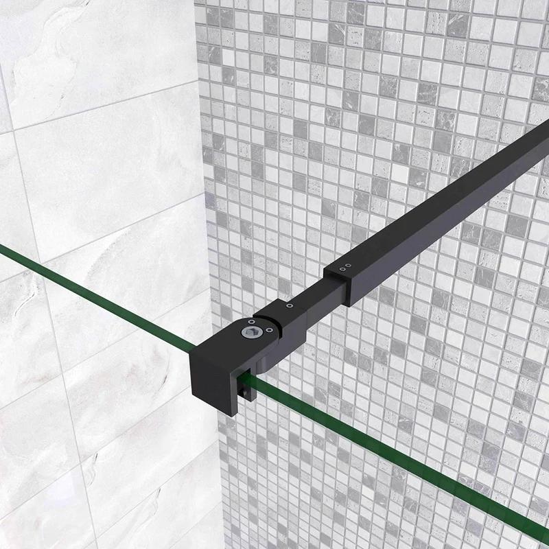 AICA paroi de douche à l'italienne noire 50-160cm avec un retour pivotant 40cm en 8mm verre anticalcaire avec une barre de extensible 73-120cm