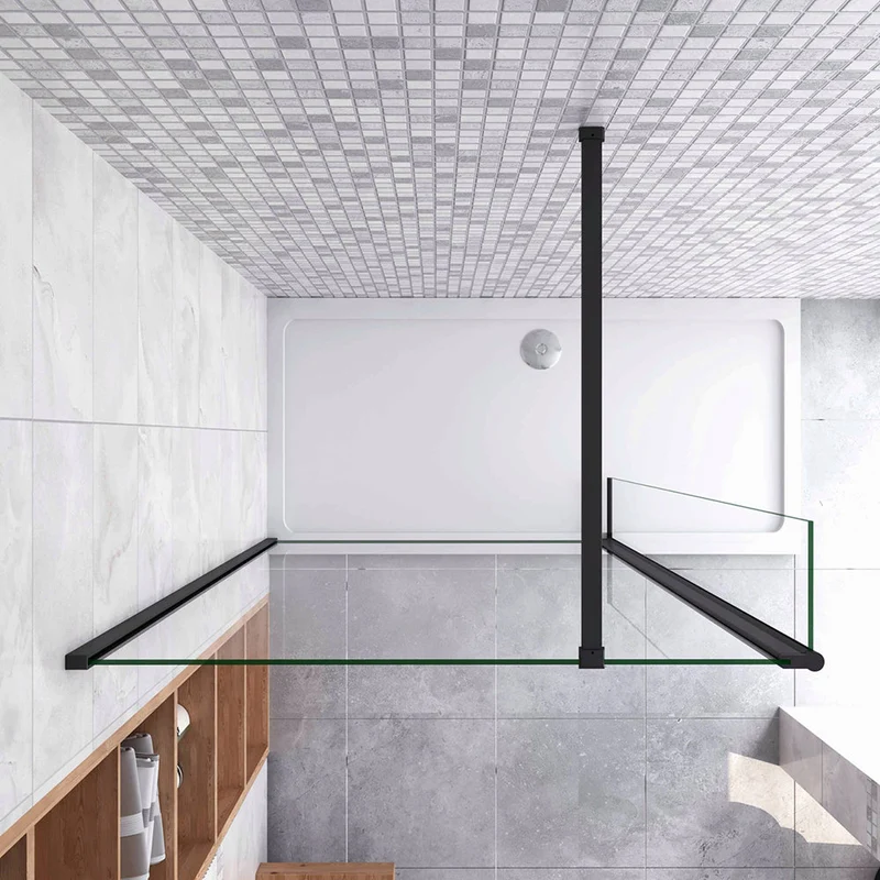 AICA paroi de douche à l'italienne noire 50-160cm avec un retour pivotant 40cm en 8mm verre anticalcaire avec une barre de stabilisation 90cm