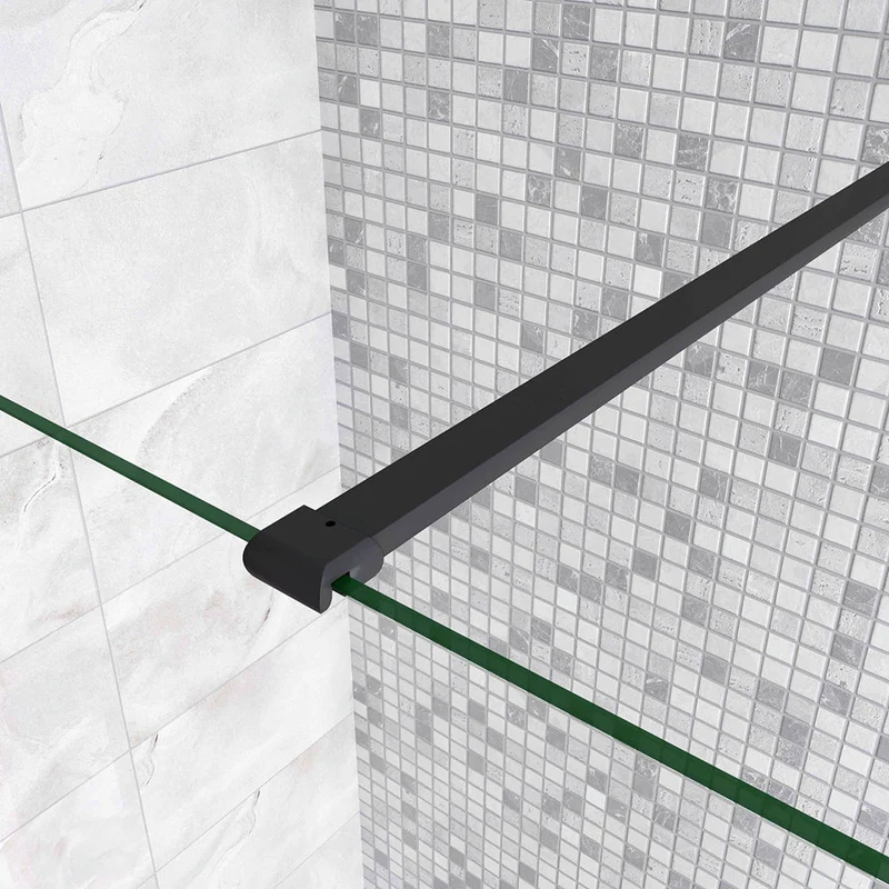 AICA paroi de douche à l'italienne noire 50-160cm avec un retour pivotant 40cm en 8mm verre anticalcaire avec une barre de stabilisation 90cm