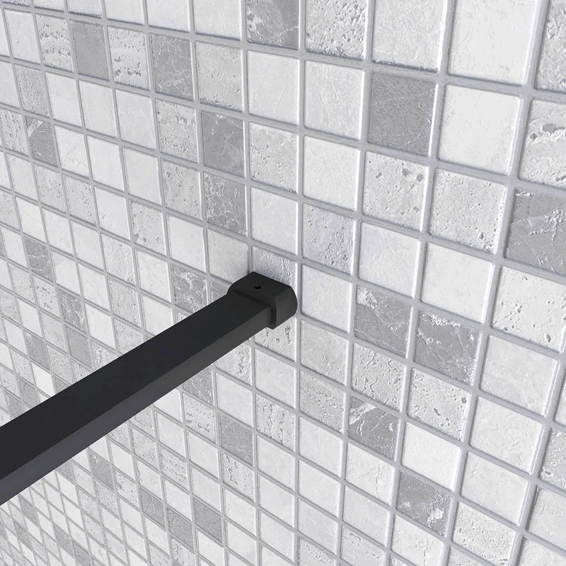 AICA paroi de douche à l'italienne noire 50-160cm avec un retour pivotant 40cm en 8mm verre anticalcaire avec une barre de stabilisation 90cm
