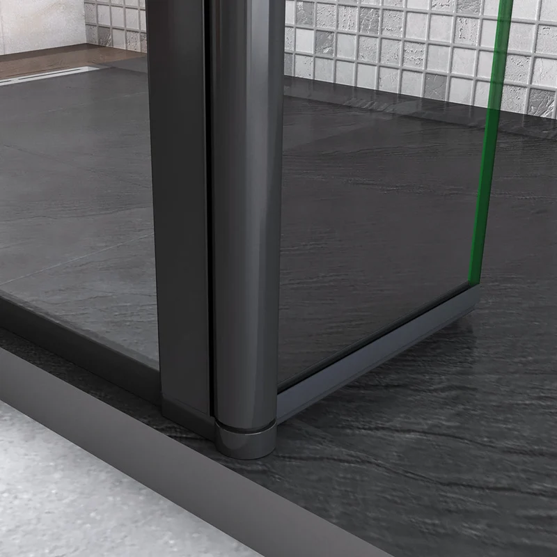 AICA paroi de douche à l'italienne noire 50-160cm avec un retour pivotant 40cm en 8mm verre anticalcaire avec une barre de stabilisation 90cm