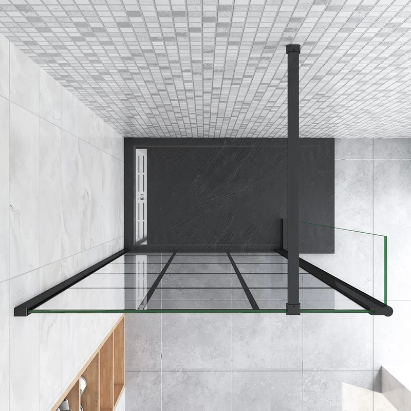 AICA paroi de douche à l'italienne noire 50-160cm avec un retour pivotant 40cm en 8mm verre anticalcaire avec une barre de stabilisation 90cm