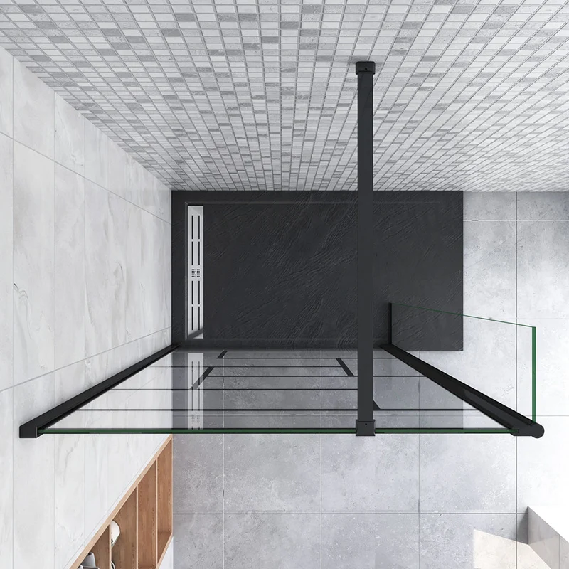 AICA paroi de douche à l'italienne noire 50-160cm avec un retour pivotant 40cm en 8mm verre anticalcaire avec une barre de stabilisation 90cm