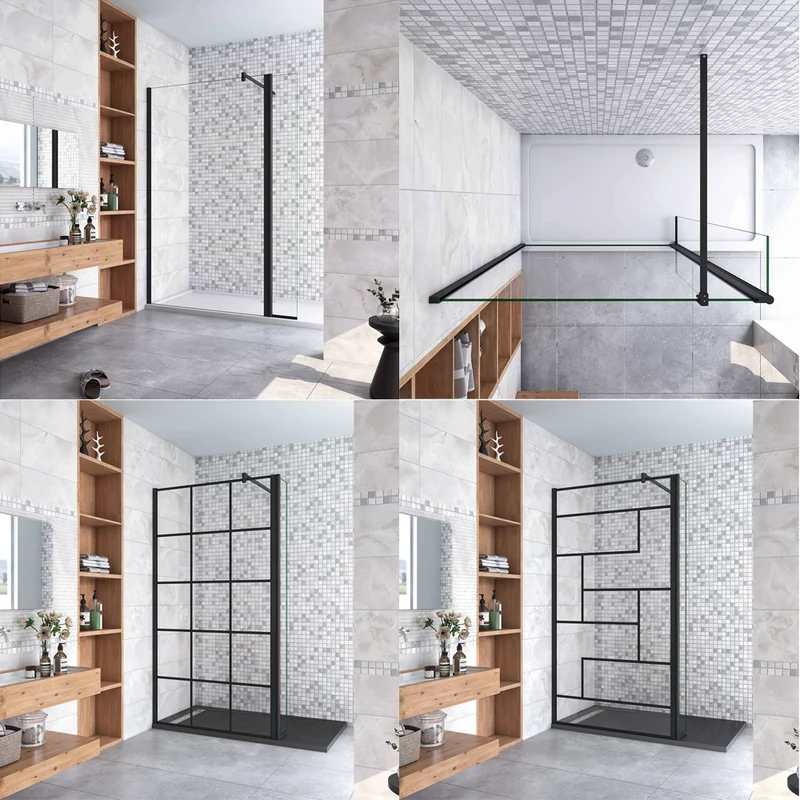 AICA paroi de douche à l'italienne 50-160cm avec un retour pivotant 40cm en 8mm verre anticalcaire avec une barre de stabilisation 90cm