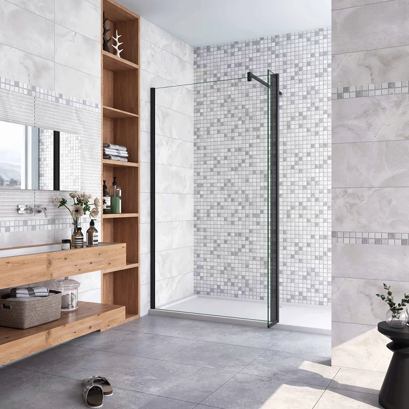 AICA paroi de douche à l'italienne 50-160cm avec un retour pivotant 40cm en 8mm verre anticalcaire avec une barre de stabilisation 90cm