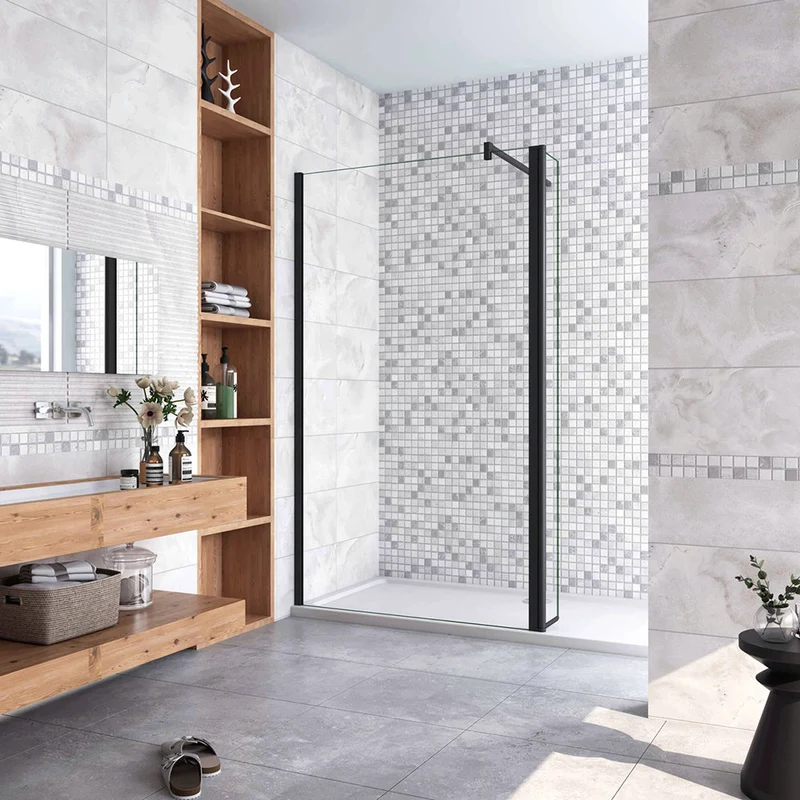 AICA paroi de douche à l'italienne 50-160cm avec un retour pivotant 40cm en 8mm verre anticalcaire avec une barre de stabilisation 90cm