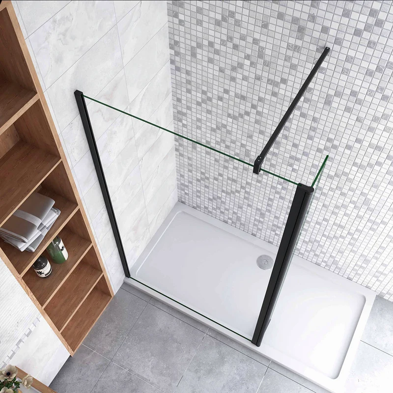 AICA paroi de douche à l'italienne 50-160cm avec un retour pivotant 40cm en 8mm verre anticalcaire avec une barre de stabilisation 90cm