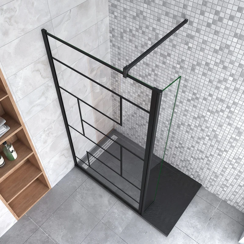 AICA paroi de douche à l'italienne 50-160cm avec un retour pivotant 40cm en 8mm verre anticalcaire avec une barre de stabilisation 90cm