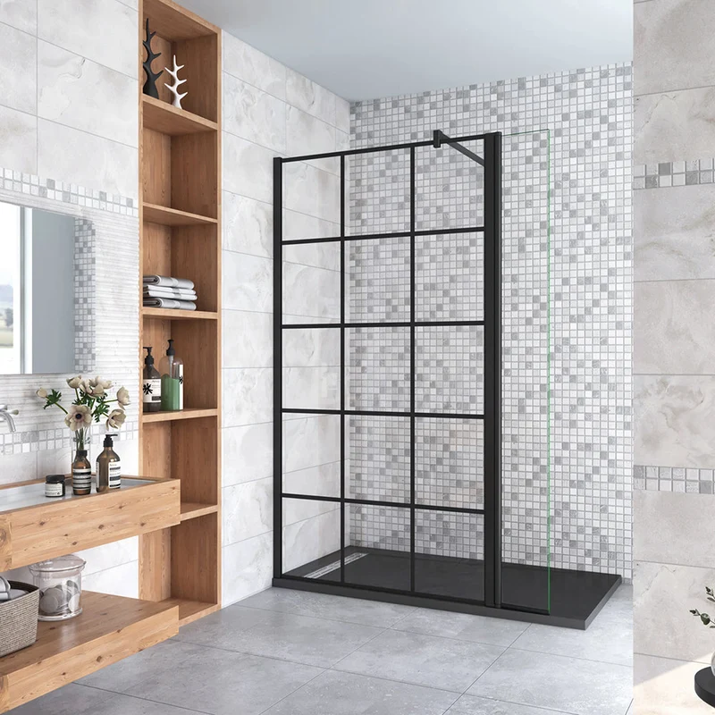 AICA paroi de douche à l'italienne 50-160cm avec un retour pivotant 40cm en 8mm verre anticalcaire avec une barre de stabilisation 90cm