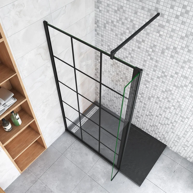 AICA paroi de douche à l'italienne 50-160cm avec un retour pivotant 40cm en 8mm verre anticalcaire avec une barre de stabilisation 90cm