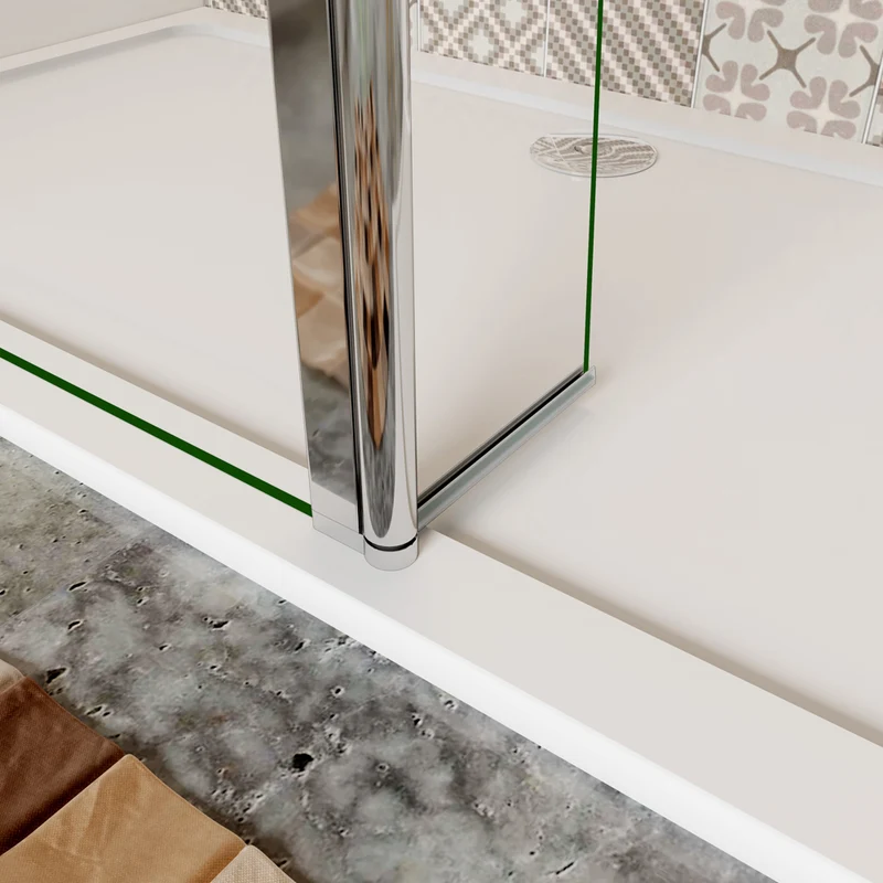 Aica paroi de douche à l'italienne en verre sécurité et bande central dépoli avec un retour pivotant 40cm avec barre de fixation extensible