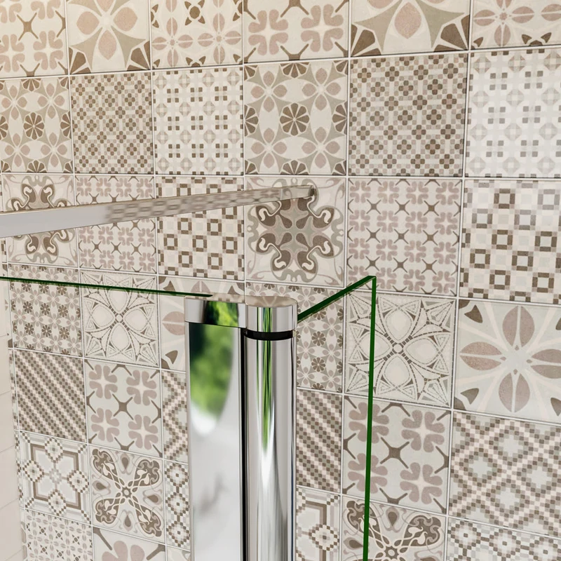 Aica paroi de douche à l'italienne en verre bande centrale sablé avec retour pivotant de 30cm et une barre de fixation 90cm