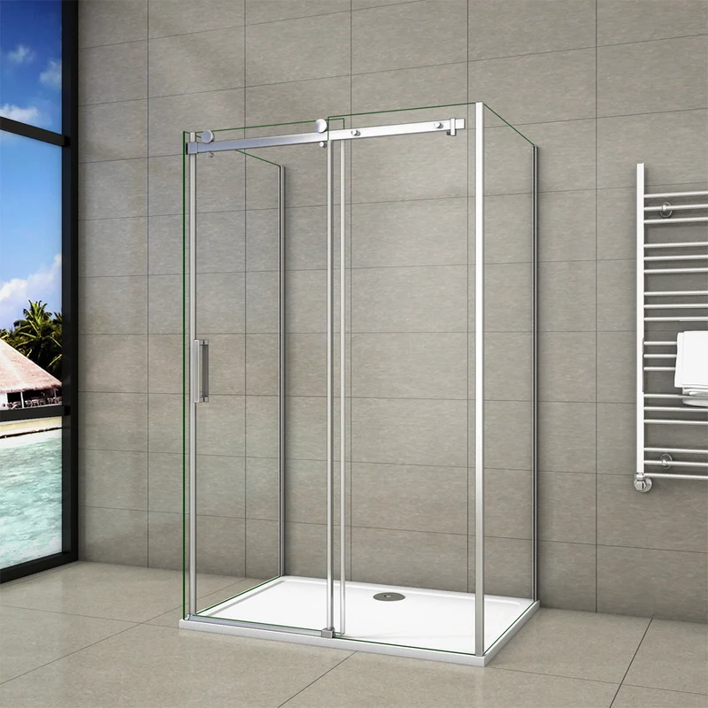 AICA cabine de douche en forme U une porte de douche coulissante avec 2 paroi latérales hauteur:195cm