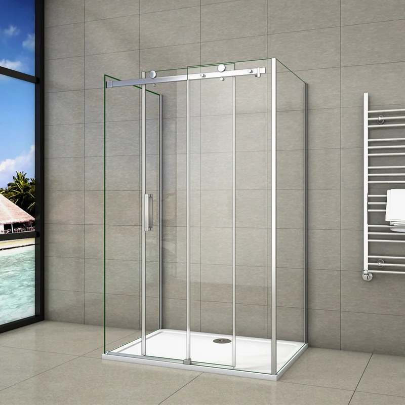AICA cabine de douche en forme U une porte de douche coulissante avec 2 paroi latérales hauteur:195cm