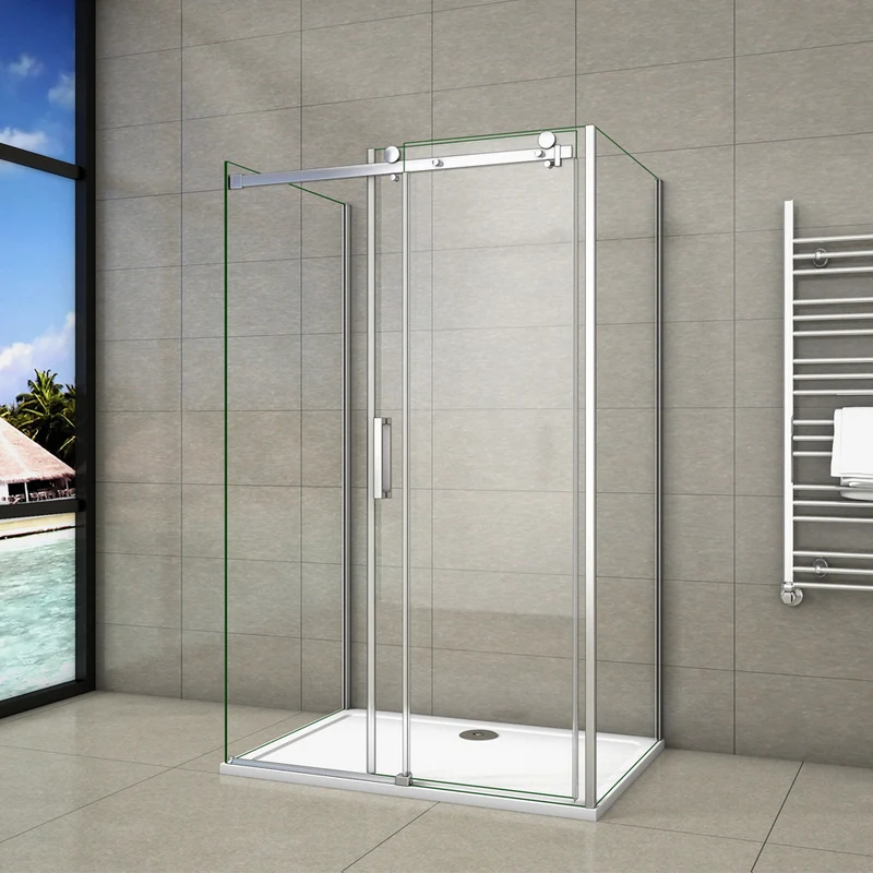 AICA cabine de douche en forme U une porte de douche coulissante avec 2 paroi latérales hauteur:195cm