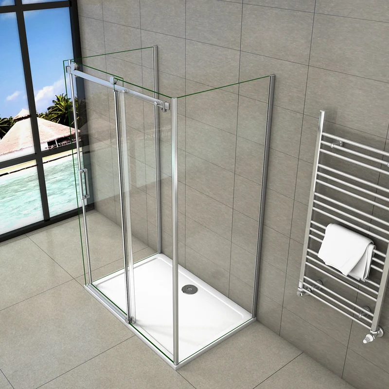 AICA cabine de douche en forme U une porte de douche coulissante avec 2 paroi latérales hauteur:195cm