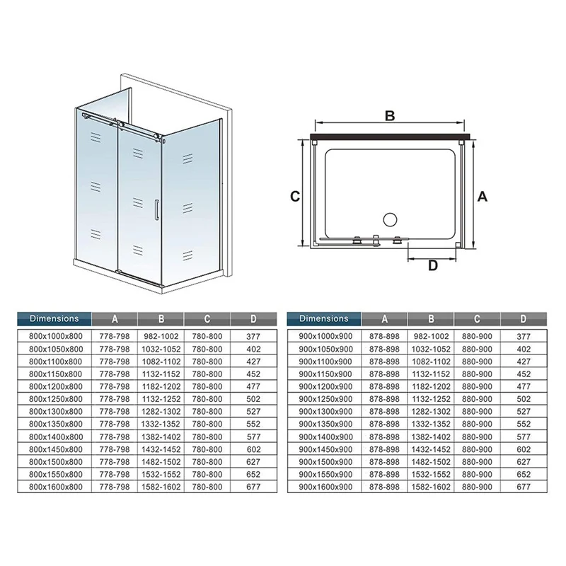 AICA cabine de douche en forme U une porte de douche coulissante avec 2 paroi latérales hauteur:195cm