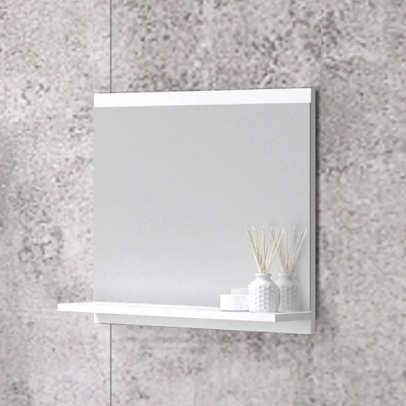 Aica Miroir De Salle De Bain Avec Tablette Miroir De Courtoisie 60(l)x12(p)x50cm(h) Blanc/Chêne